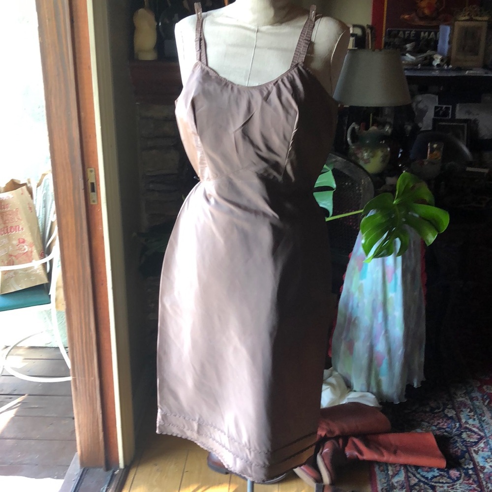 Vintage tan rayon taffeta full slip with fine detail